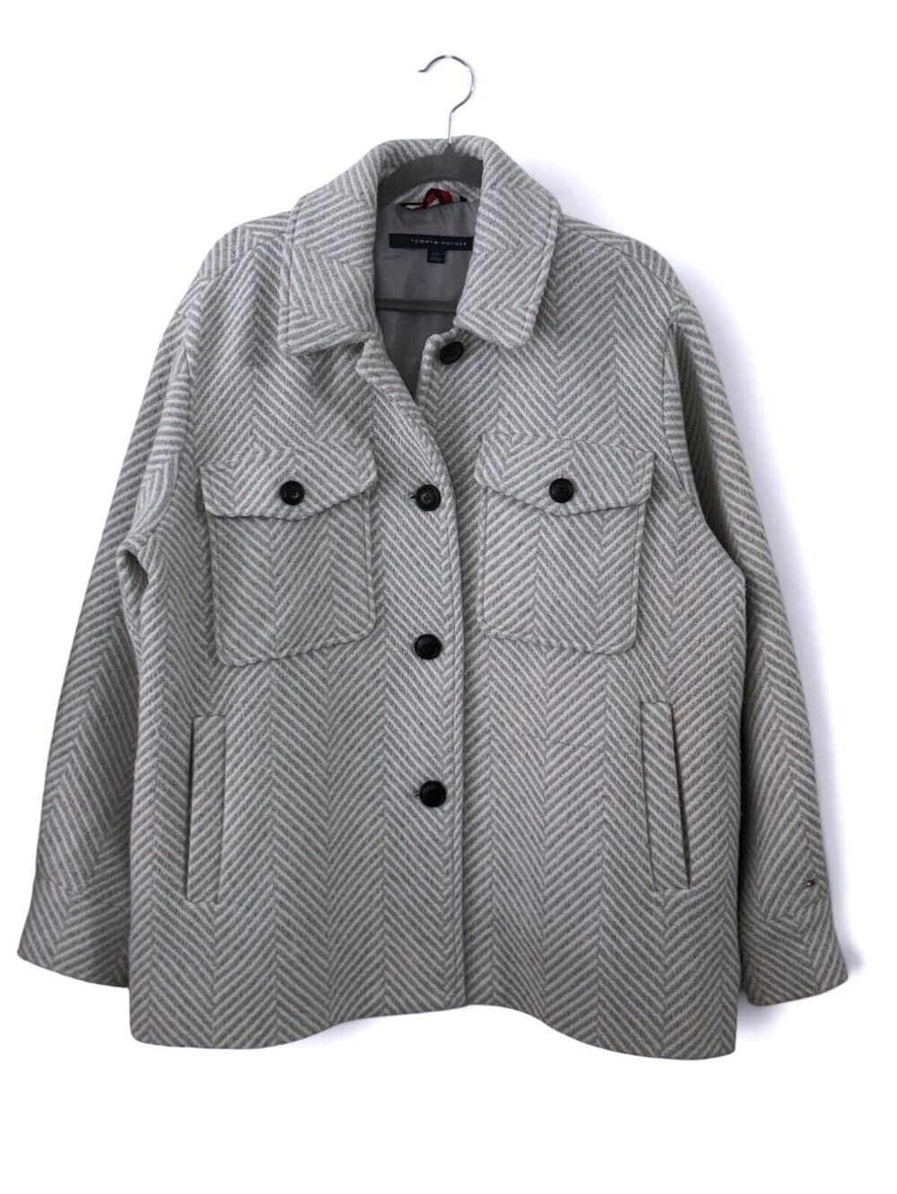 Tommy Hilfiger Herringbone Wool Blend Coat - Size L